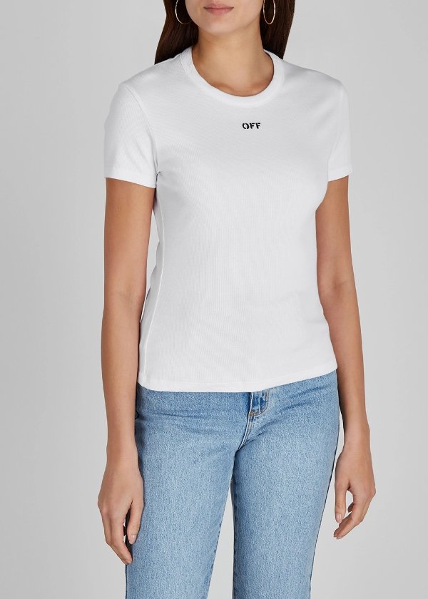 White logo-print stretch-cotton T-shirt