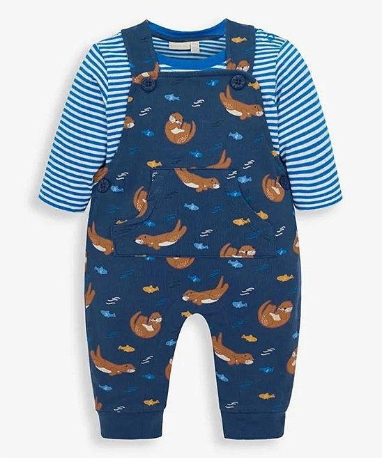 Indigo Otter Shortalls & Blue Stripe Tee - Newborn & Infant