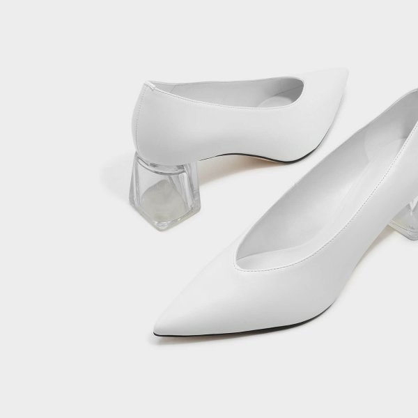 White Lucite Heel Pumps |CHARLES & KEITH