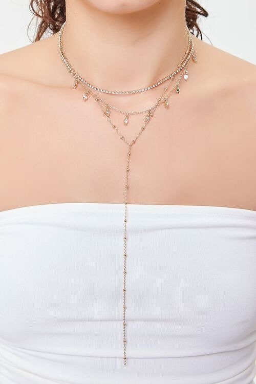 Rhinestone Y-Chain Layered Necklace
