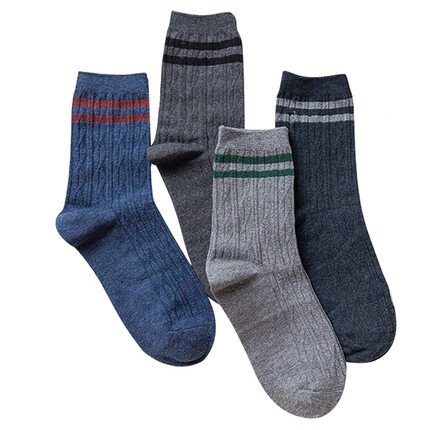【自营】CARAMELLA男士中筒袜春秋条纹纯棉商务运动袜子4双装