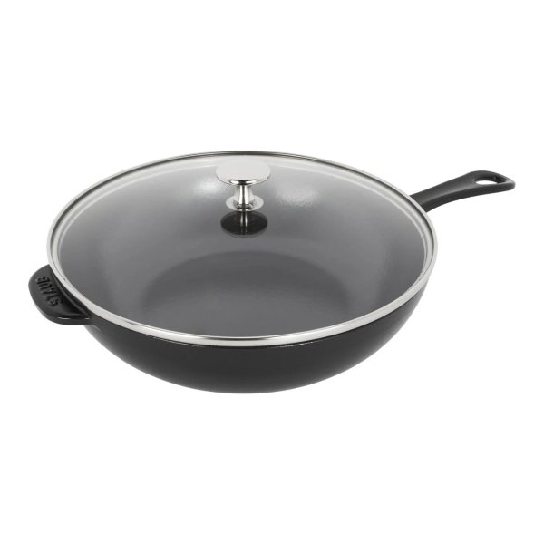 Staub Cast Iron - Fry Pans/ Skillets 10-inch, Daily pan with glass lid, black matte