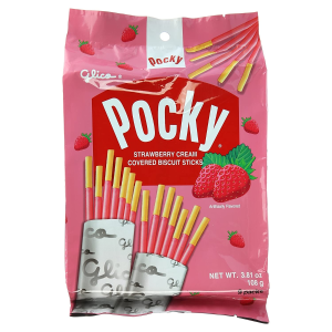 Glico Pocky, Strawberry Cream Covered Biscuit Sticks (9 Individual Bags)