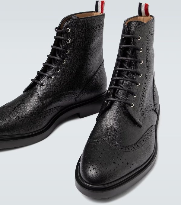 Leather wingtip ankle boots