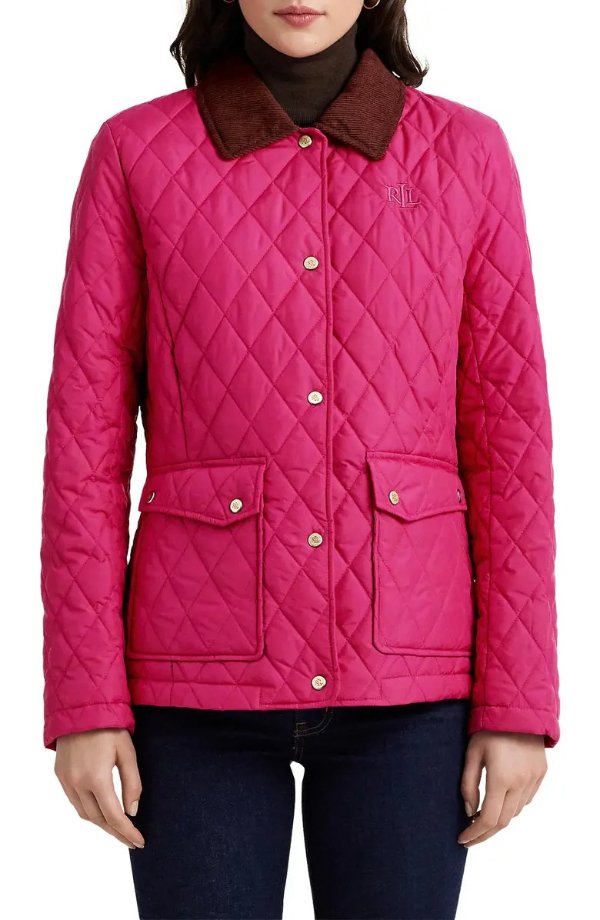 Quilted Corduroy Collar Barn Jacket