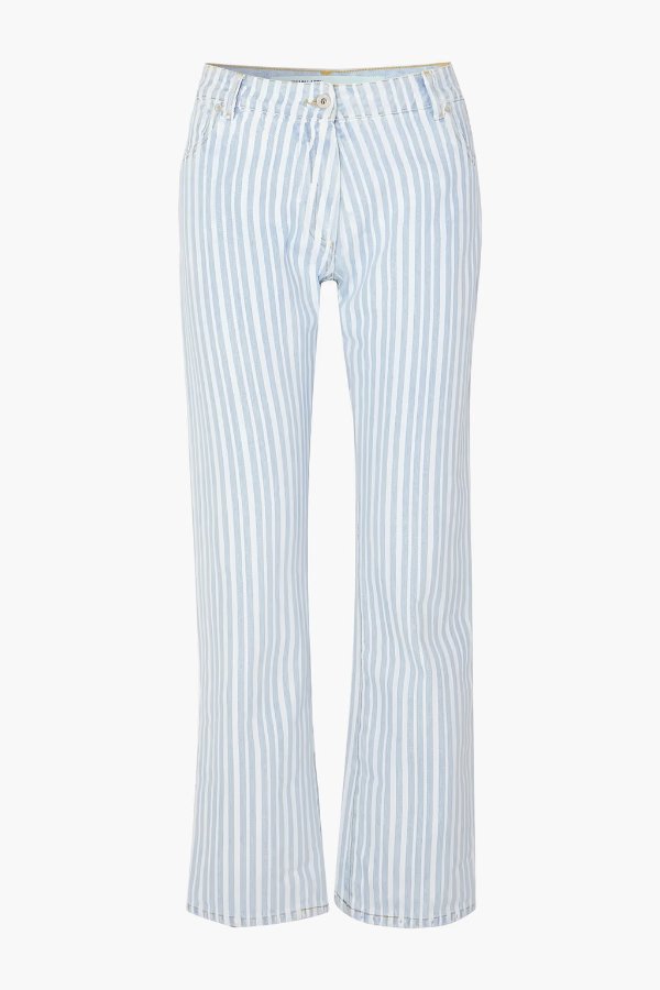 Striped mid-rise straight-leg jeans