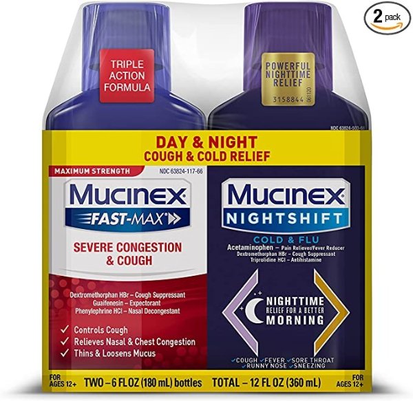 Severe Congestion & Cough Relief and Nightshift Cold & Flu Medicine Liquid for Maximum Strength Multi-Symptom Relief, 2 X 6 Fl Oz