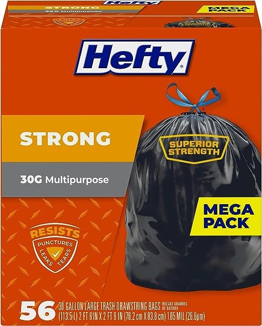 Strong Large Trash Bags, 30 Gallon, 56 Count