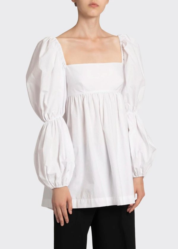 Kayla Square-Neck Puff-Sleeve Top
