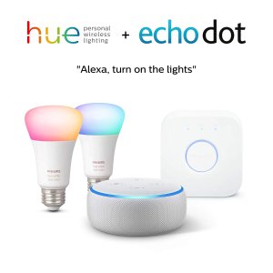 Philips Hue 2-Pack Premium Smart Light Starter Kit + Echo Dot