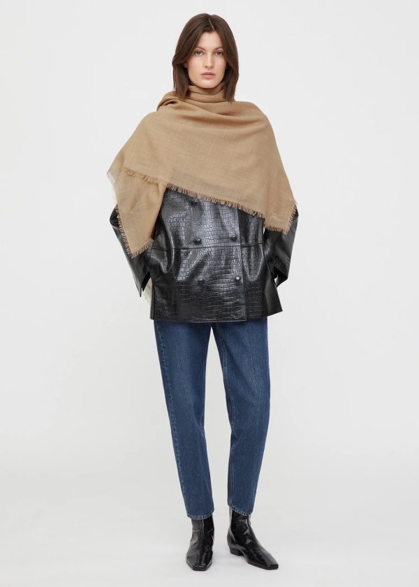 Frayed thin wool scarf mink