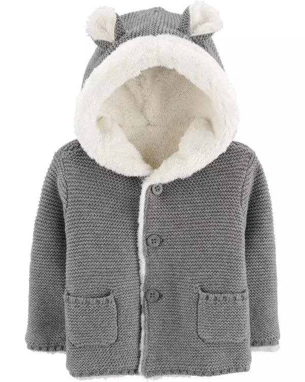 Sherpa-Lined Hooded Cardigan