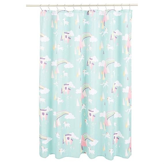 Amazon Basics Fun and Playful Unicorn Castle Printed Pattern Microfiber Bathroom Shower Curtain - Unicorn Castle, 72 Inch