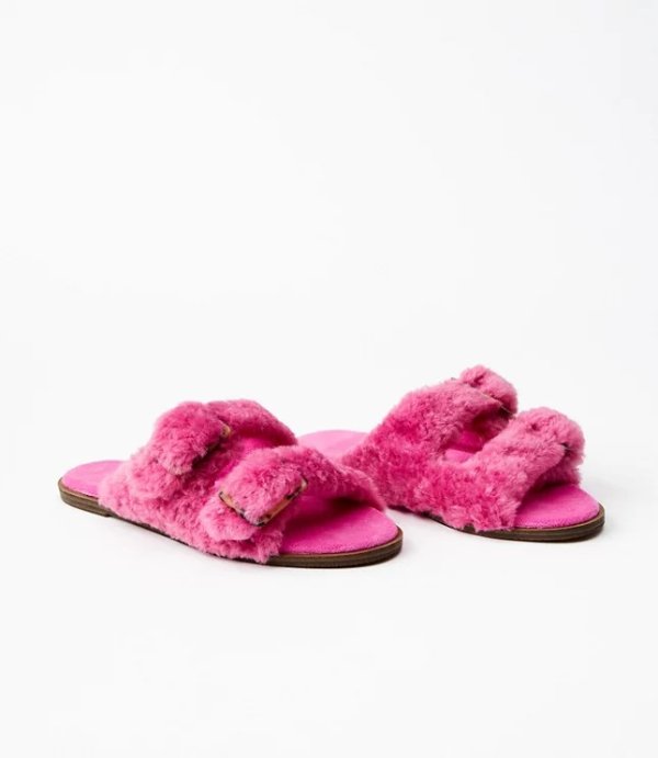 Faux Fur Buckle Slippers | LOFT