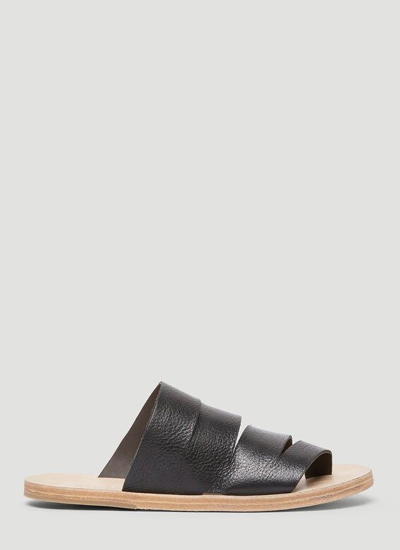 Panelled Leather Slides in Black