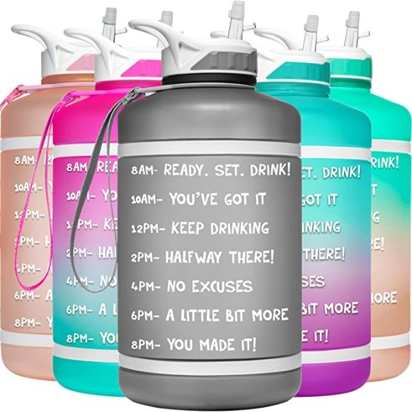 64 oz Half Gallon Motivational Water Bottle with Straw and Handle with Time Marker Large Reusable BPA Free Jug Times Marked to Drink More Water Daily Hydro MATE 64oz