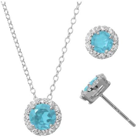 Blue Topaz & Cubic Zirconia Sterling Silver Necklace & Stud Earring Set