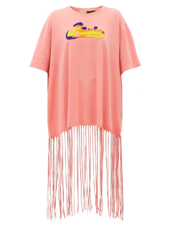 Bead-embroidered logo fringed T-shirt | Loewe Paula's Ibiza