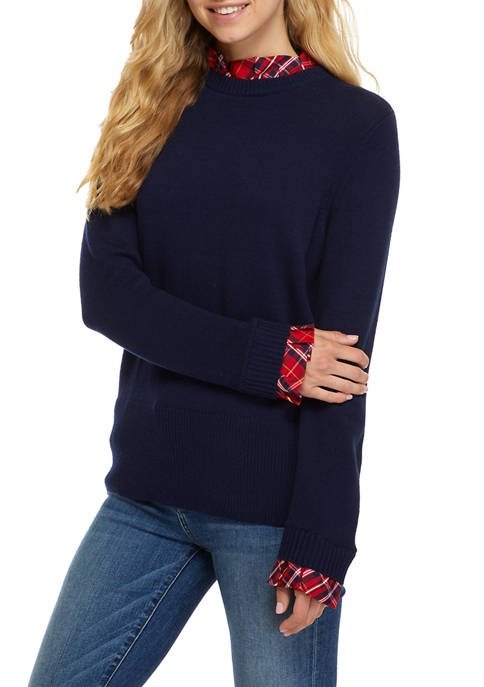 Women's Long Sleeve Ruffled Neck 2Fer Sweater