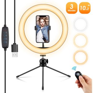 Aeegulle 10.2" Selfie Ring Light with Tripod Stand & Phone Holder
