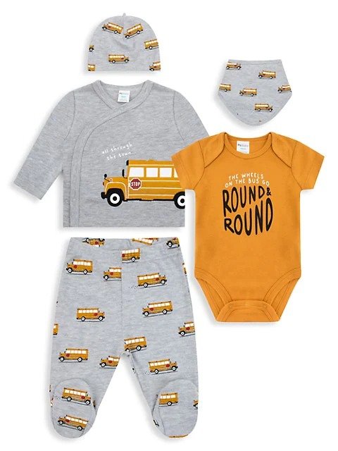 Baby Boy's 5-Piece Bus Cardigan Set