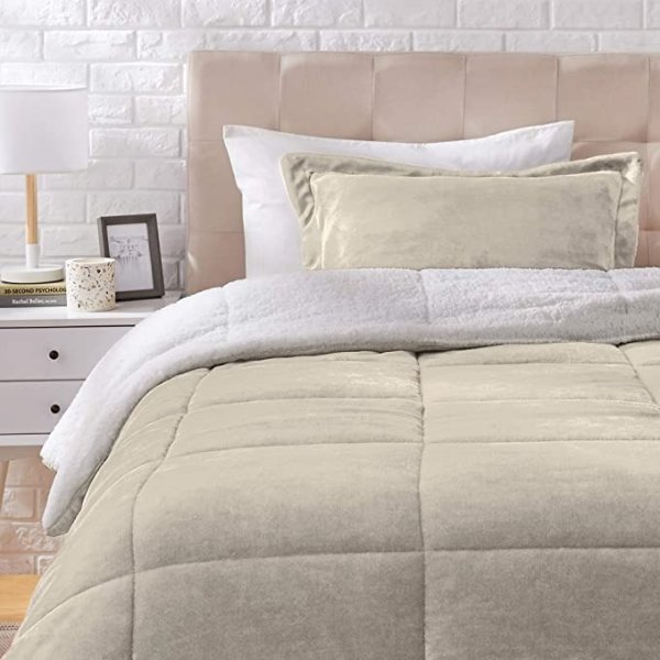 Ultra-Soft Micromink Sherpa Comforter Bed Set, Twin, Taupe - 2-Piece