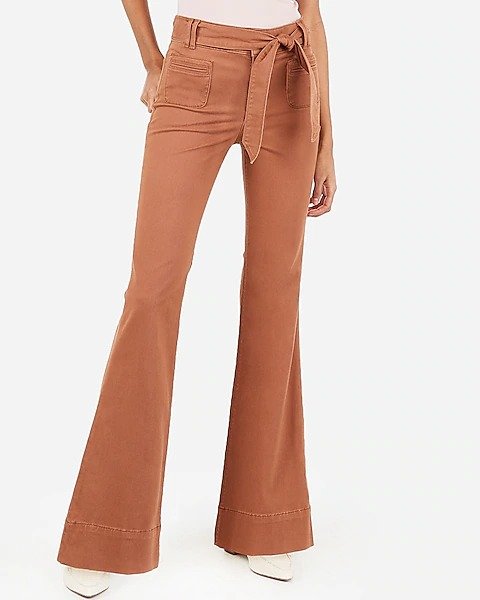 High Waisted Belted Flare Pant