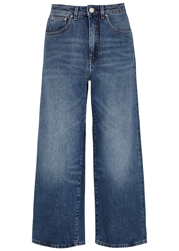 Blue cropped wide-leg denim jeans