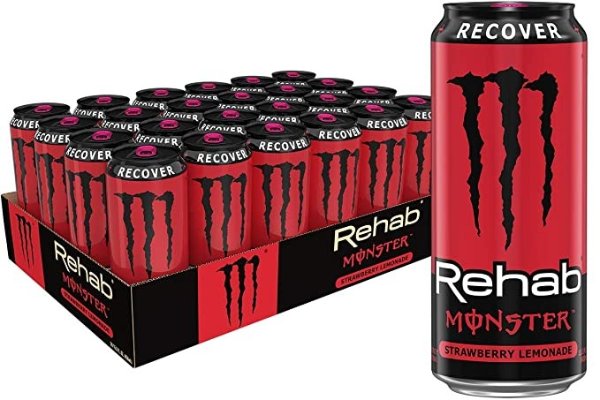 Monster Rehab Strawberry Lemonade + Energy, 15.5 Oz (Pack Of 24)