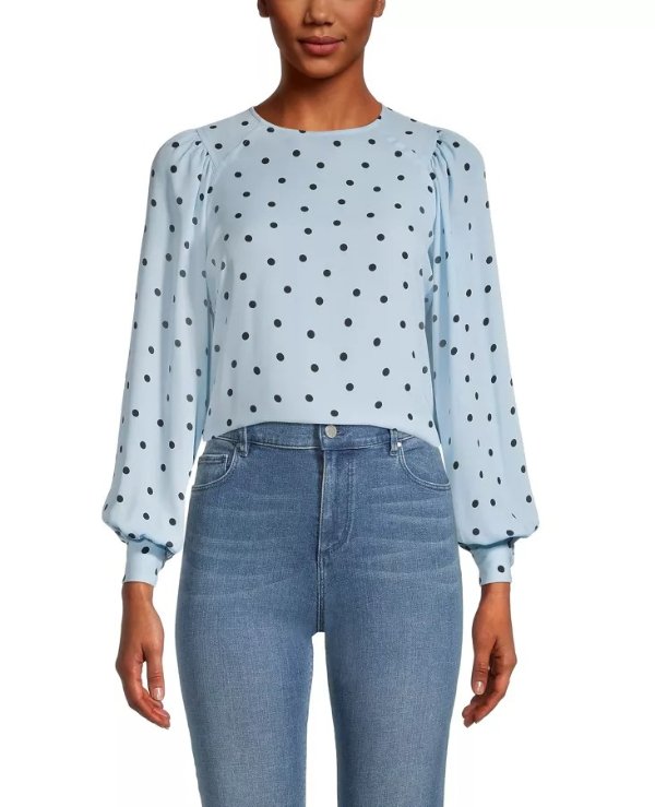 Dotted Balloon Sleeve Blouse