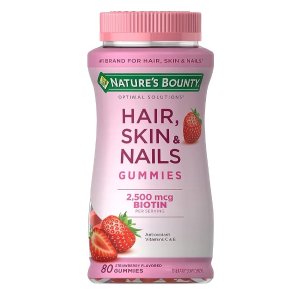 Nature's BountyOptimal Solutions Hair, Skin and Nails Gummies, Strawberry, 80 Count