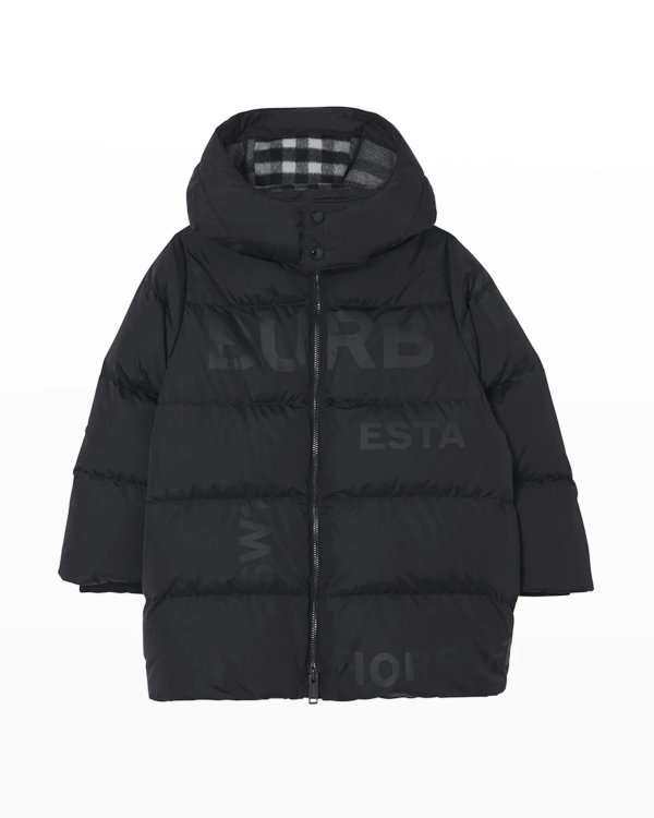 Boy's Barnie Tonal Logo Quilted Parka, Size 3-14
