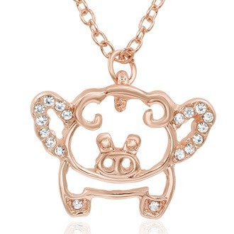 2019 Lucky Pig Crystal Necklace In Rose Gold Tone, 18 Inches | SuperJeweler
