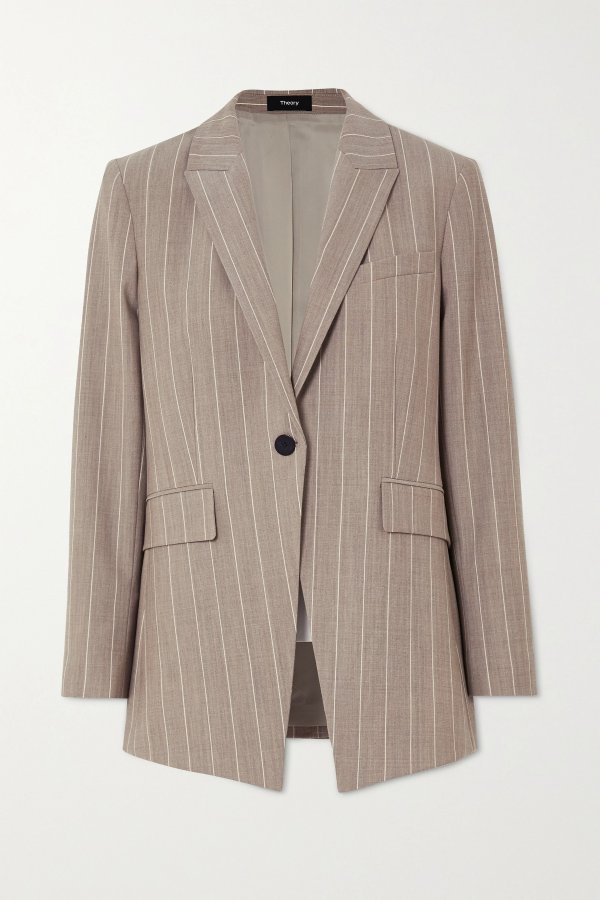 Pinstriped wool-blend blazer