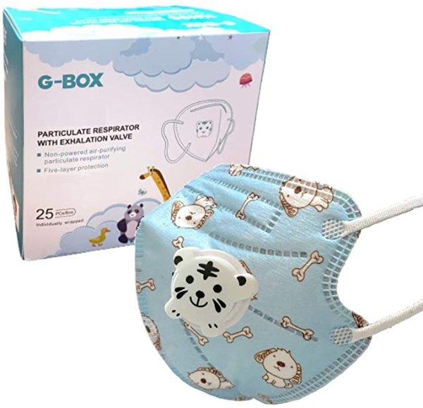 G-Box Children's 5-Layer Particulate Respirator with Exhalation Valve (25-pcs, Individually Wrapped) (Blue Puppy)