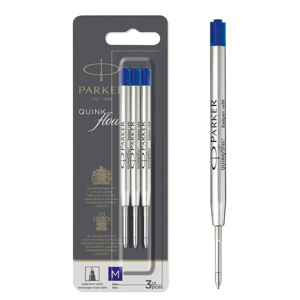 Ballpoint Pen Refills Medium Point Blue QUINKflow Ink 3 Count