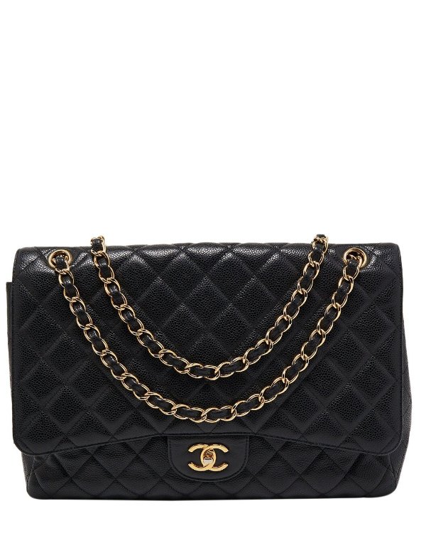 Black Quilted Caviar Leather Maxi Classic Single Double Flap Bag (Authentic Pre-Owned) / Gilt
