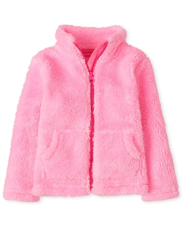 Baby And Toddler Girls Long Sleeve Sherpa Zip Up Mock Neck Jacket