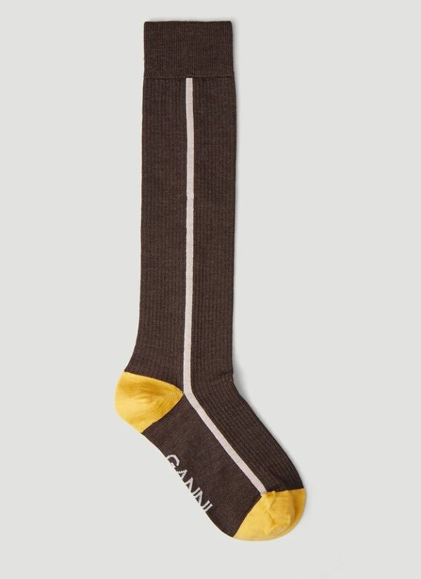 Logo Jacquard Knee-High Socks in Brown