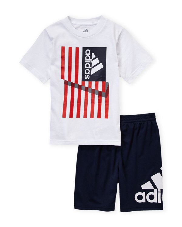 (Boys 4-7) Two-Piece Flag Logo Tee & Athletic Shorts Set