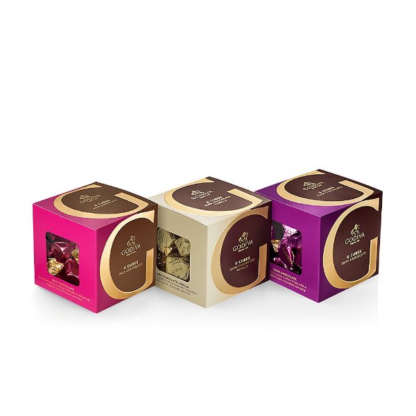 Milk, Dark and Vanilla Chocolate G Cube Boxes, Set of 3, 22 pcs. each | GODIVA
