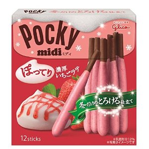 日本亚马逊官网 Pocky冬季限定Midi 草莓拿铁巧克力饼干棒 12本*10盒热卖