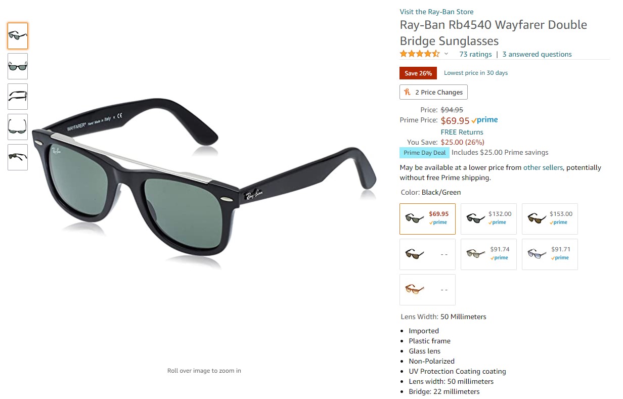 雷朋 Ray-Ban Rb4540 Wayfarer Double Bridge Sunglasses