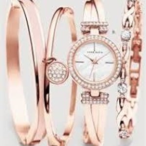 Today Only: Anne Klein Women's AK/2238RGST Swarovski Crystal-Accented Rose Gold-Tone Bangle Watch and Bracelet Set