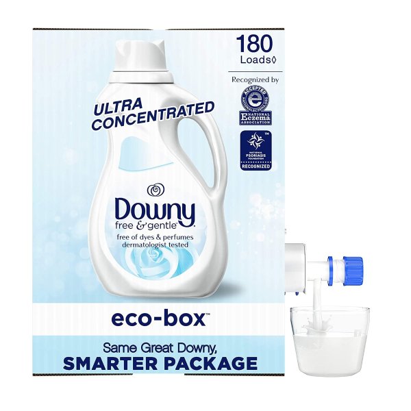 Downy Eco-box Ultra Concentrated Liquid Fabric Conditioner, , Free & Gentle, 180 Loads, 105 Fl Oz