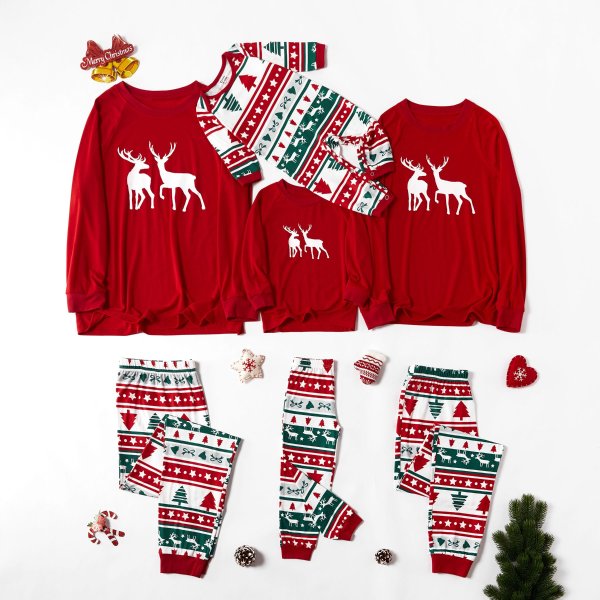 Christmas Deer Top and Patterned Pants Family Matching Pajamas Sets (Flame Resistant)