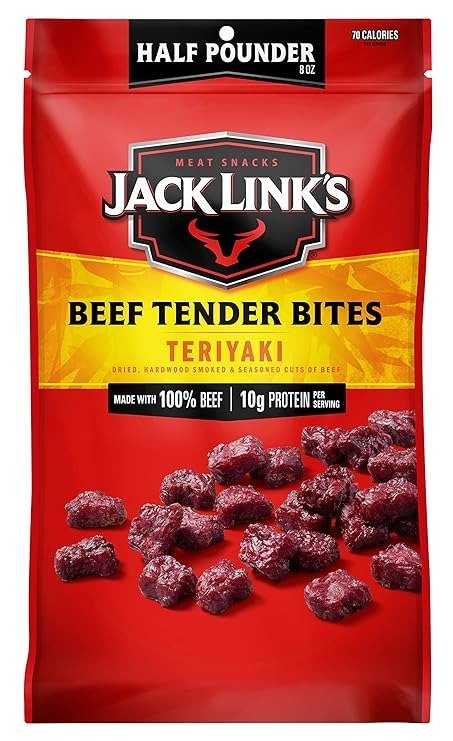 Beef Tender Bites, Teriyaki, ½ Pounder Bag - Flavorful Jerky Snack for Lunches, 9g of Protein and 80 Calories, Made with Premium Beef - No Added MSG or Nitrates/Nitrites