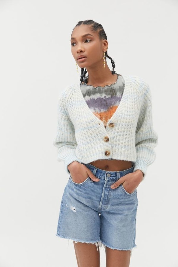 UO Hayley Button-Front Cropped Cardigan