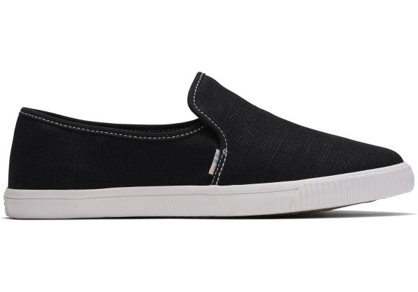 Black Heritage Canvas Contrast Stitching Women's Clemente Slip-Ons Topanga Collection | TOMS