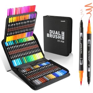 Dual Brush Marker Pens, 72 Colors ith Fine Tip and Brush Tip for Kids